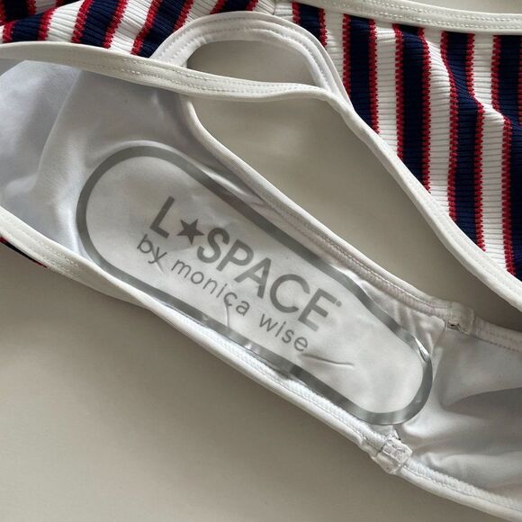 L* Space Rachel Bikini‎ Bottom Classic Stripes Nautical Cut Out Sz Small - Picture 9 of 9